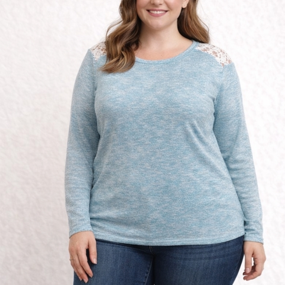 Ricki's Light Blue Lace Shoulder Long Sleeve Top